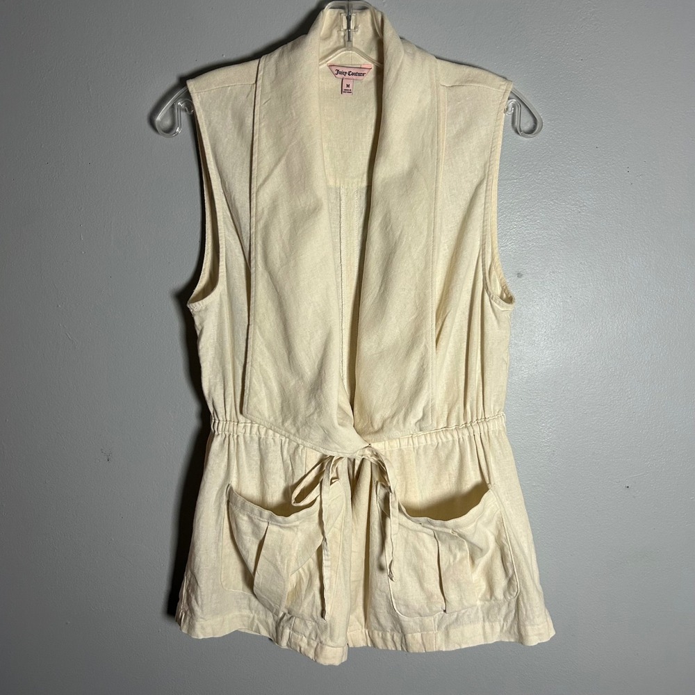 Juicy Couture Cream Linen Blend Drawstring Waist Vest Womens Medium Sleeveless